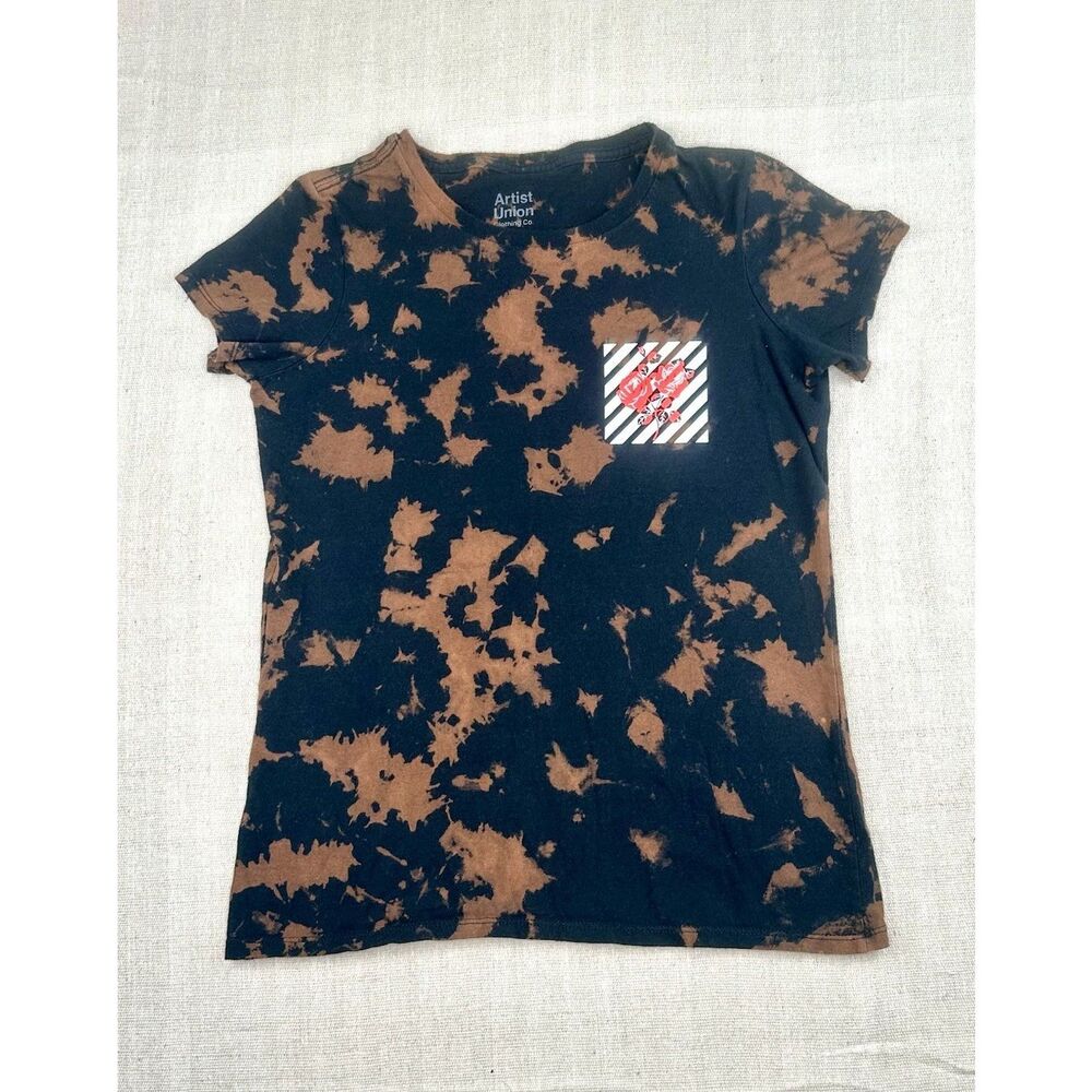 Artist Union Tie Dye Graphic T Shirt Women’s Small Black Bleach Wash Roses Tee